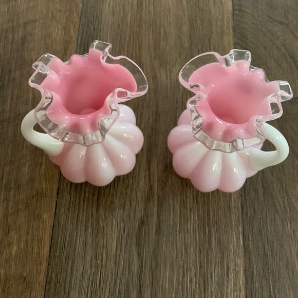 Fenton Other - 2 Fenton pair of pink & silver crest pitcher melon style and beautiful pink